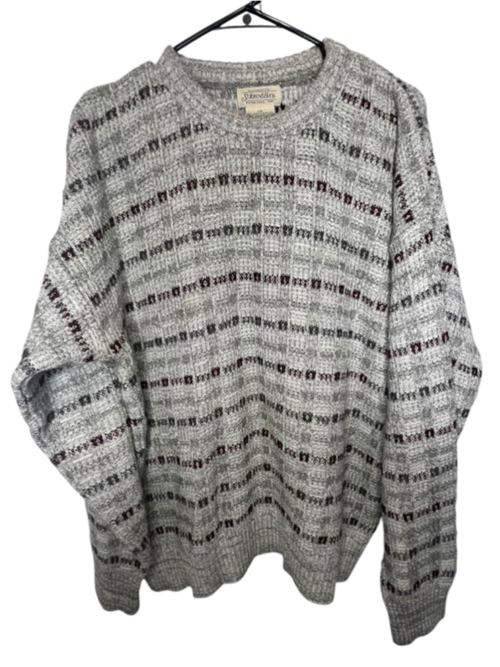 Vintage St. John's Bay Grey Geometric Striped Knit Crewneck Pullover Sweater